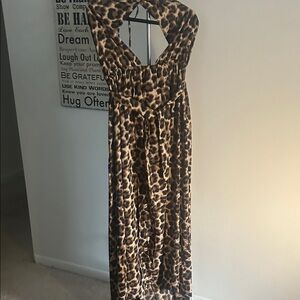 Boohoo Brown Leopard Backless Dress